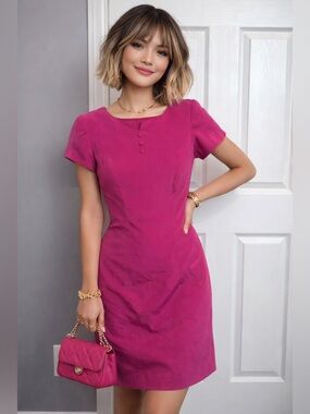 Talbots Petites Silk Pink Sheath Dress 4P Shoulder Pads Lined Short Sleeve